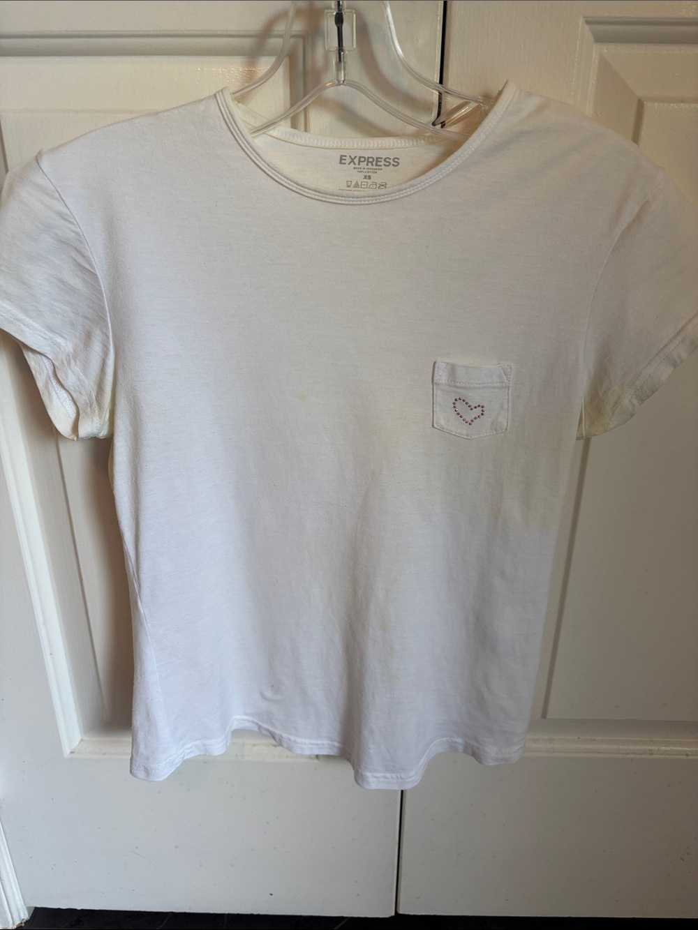 White Round Neck Cotton Tee with Jewel Heart